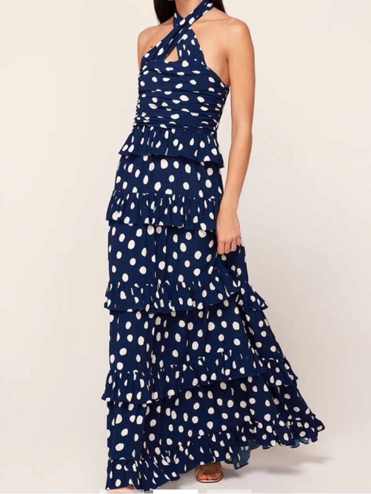 Kitri Maxi Dress - Navy With White Polka Dots
